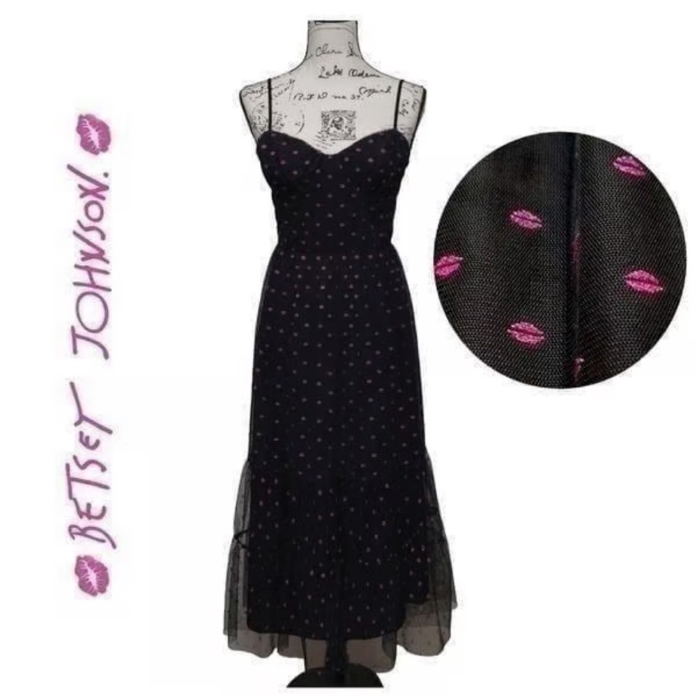 Betsey Johnson Lips Foil Print Midi Dress size 12